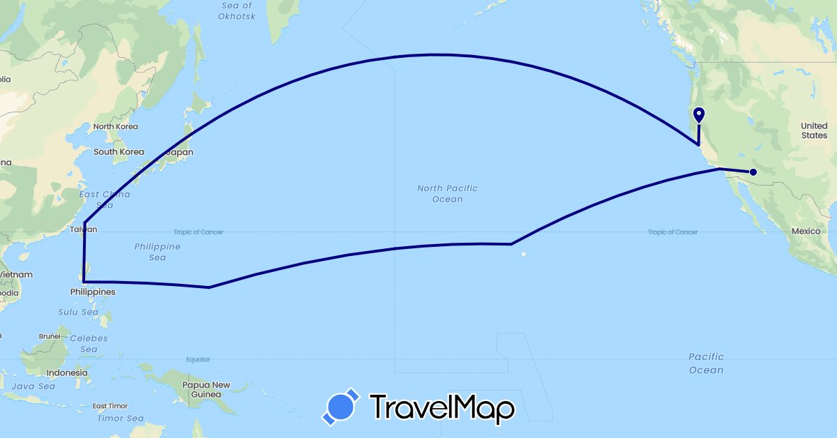 TravelMap itinerary: driving in Philippines, Taiwan, United States (Asia, North America)